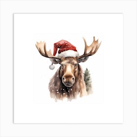 Moose In A Santa Hat Art Print