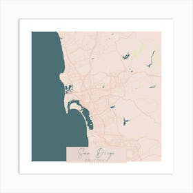 San Diego California Pink and Blue Cute Script Street Map Art Print
