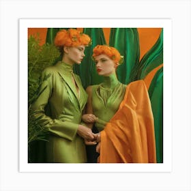 Two Women In Green Dresses Art Print