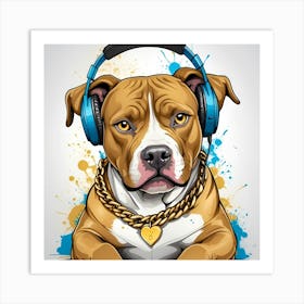 Dog With Headphones Art Print