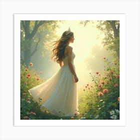 Radiant Young Queen In A Watercolor Garden With Soft, Ethereal Mist Art Print