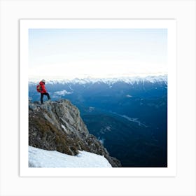 Mountaineer On Top Of Mountain Art Print