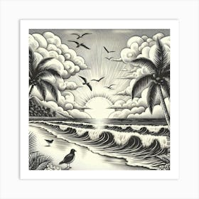 Sunset At The Beach Art Print