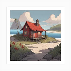 Red Painted Cottage On A Remote Island Art Print