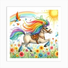Rainbow Horse In The Meadow Art Print