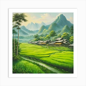 A Peaceful Village in the Valley: A Portrait of Rural Life and Culture Art Print