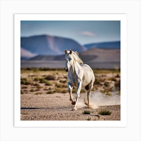 White Horse Galloping In The Desert Art Print