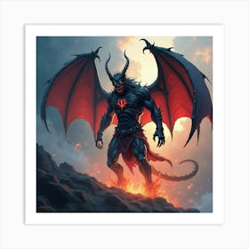 Demon Summoning Dark Forces In A Vibrant Watercolor Storm 1 Art Print