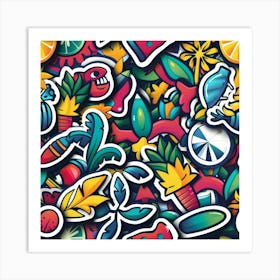 Seamless Pattern With Tropical Stickers Art Print