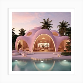 Pink House On The Beach Art Print