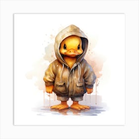 Watercolour Cartoon Duck In A Hoodie 3 Art Print