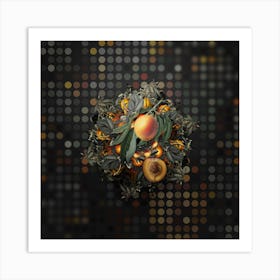 Vintage Peach Fruit Wreath on Dot Bokeh Pattern n.0575 Art Print