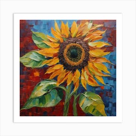 Expressionist on wood "Flower of Sunflowers" Art Print