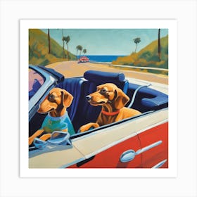 Dachshunds Dogs in Convertible Series. Style of David Hockney 3 Art Print