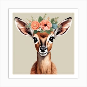 Floral Baby Antelope Nursery Illustration (45) Art Print