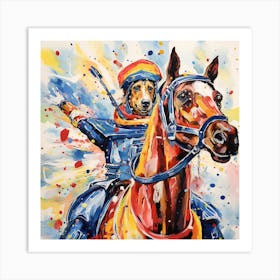 Dog On Horseback Art Print