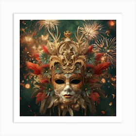 Carnival Mask With Fireworks Art Print