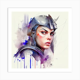 Watercolor Medieval Soldier Woman #3 Art Print