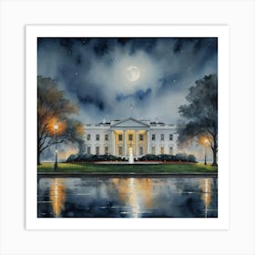 White House At Night Romantic Viwe Art Print