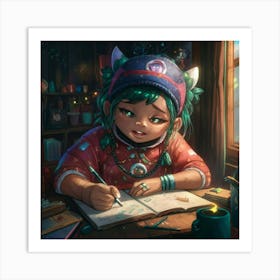 Girl Writing In A Notebook Art Print