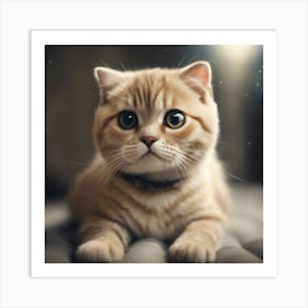 A Cute Scottish Fold Kitty, Pixar Style, Watercolor Illustration Style 8k, Png (2) Art Print