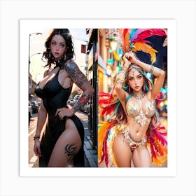 Two Women With Tattoos Art Print