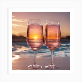 Vivid Colorful Sunset Viewed Through Beautiful Crystal Glass Champagne, Close Up, Award Winning Phot (1) Art Print