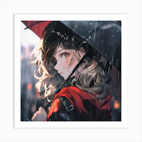 Anime Girl In Rain Art Print