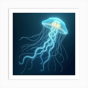 A Whimsical Jellyfish With Tendrils Of Glowing, Fractal Light Drifting Through A Dreamlike Sea 1 Art Print