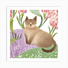 Cat With Flowers 3 Art Print