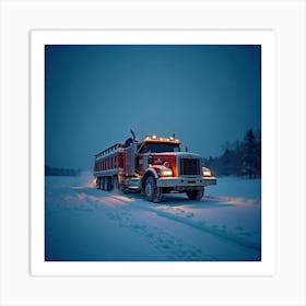 Heavy Ice Road Truck Hauling Supplies Across Frozen Lakes At Night 1 Art Print