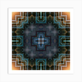 Blue Symmetrical Abstract With Rough Canvas Texture Art Print