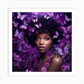 Purple Beauty With Butterflies Art Print