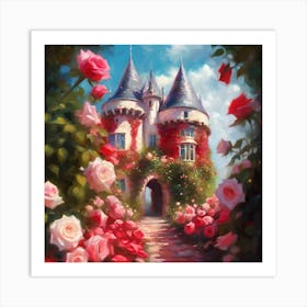 Folly Castle, Pink Rose Garden Art Print