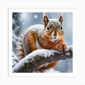 Squirrel In The Snow 12 Art Print