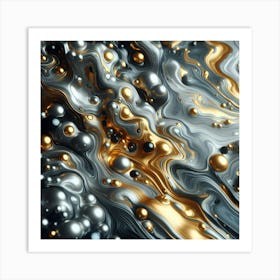 Abstract Gold And Silver Liquid Art Print