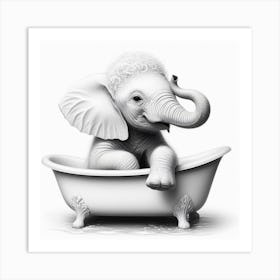 Baby Elephant In Bathtub Art Print