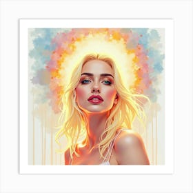 Watercolor Of Lady Gaga In A Radiant Halo Of Light, Surrounded By Ethereal Colors 1 Art Print