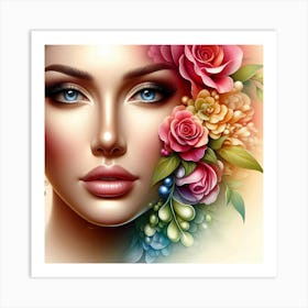 Portrait Of A Woman With Flowers 4 Art Print