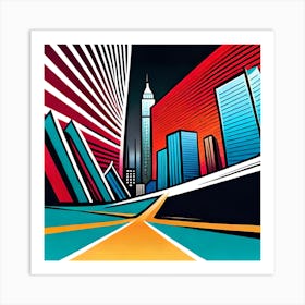 New York City Canvas Art, Colorful Street, Abstract Art, Digital Art Print, Funky Street Design Art Print