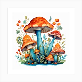 Mushrooms And Flowers 66 Art Print