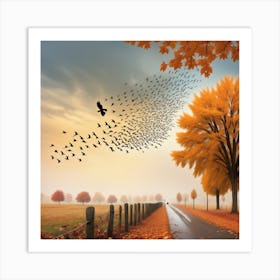 Autumn Landscape With Birds Art Print