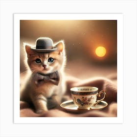 Charming Cat with Bow Tie Wall Art: A Delightful Scene for Cat Lovers and Whimsical Home Decor Print Art Art Print