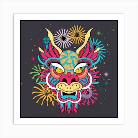 Dragon Head With Fireworks Art Print