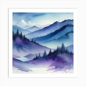 Watercolor Of Mountains Art Print