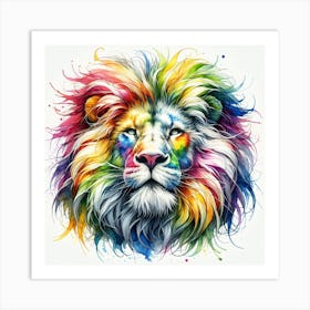 A rainbow-coloured lion Art Print
