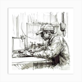 Man Working On Computer 2 Art Print