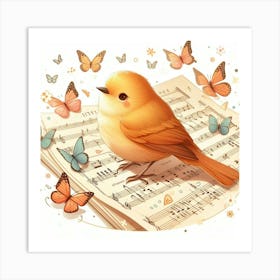 Bird On Music Sheet 3 Art Print