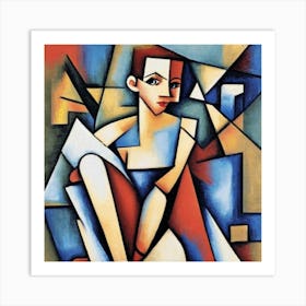 Woman In Blue And White Art Print