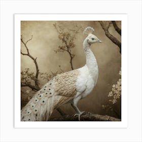 Default White Peacock In A Sepia Dream A White Peacock Perched 0 Art Print